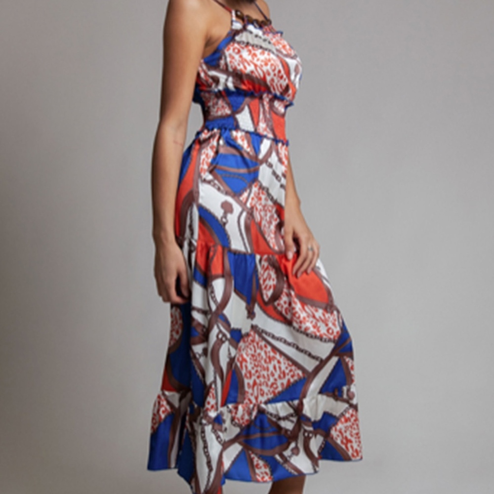 Blue & Orange Midi Dress